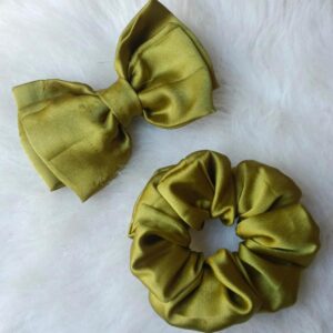 olive green bow hair clip and scrunchies combo pack for girls & women – stylish hair accessories set
