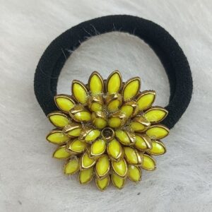 Yellow floral stone hair tie for girls