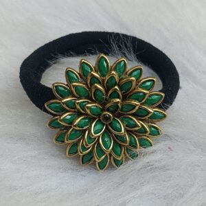 Green floral stone hair tie