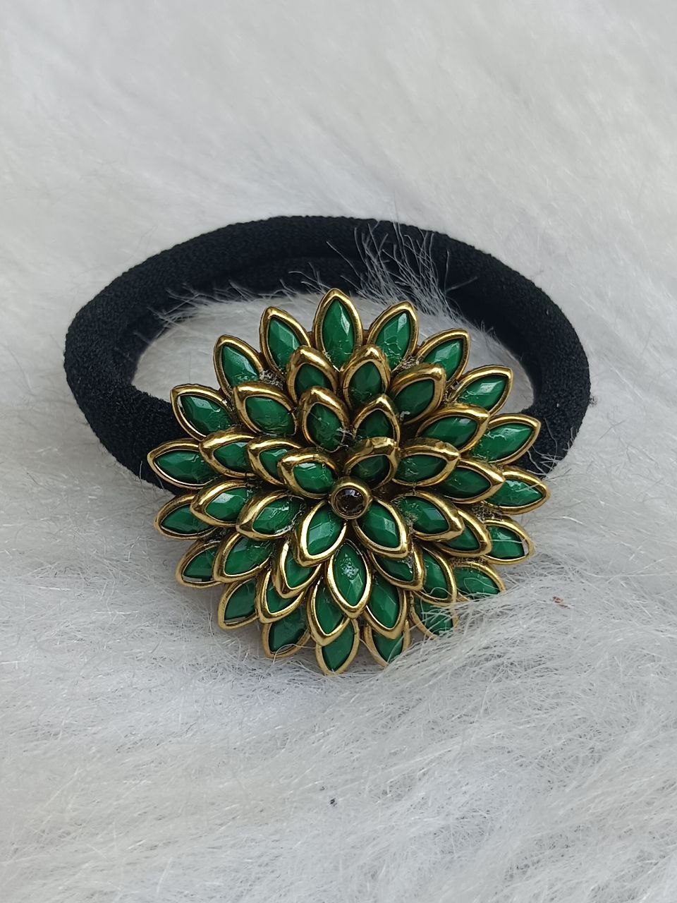 Green Floral Hair Tie Green floral stone hair tie