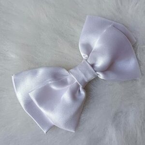 dress to match classic white satin bow hair clip for women & girls – elegant solid hair accessory