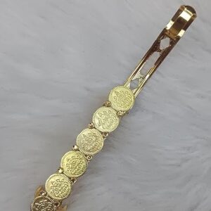 gold coin hair barrette for women – antique style metal clip for traditional & festive hairstyles