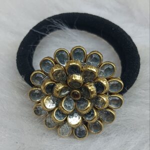 Glass white floral stone hair tie