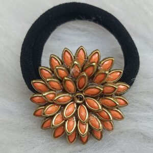 Orange floral stone hair tie