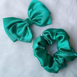 green bow hair clip and scrunchies combo pack for girls & women – stylish hair accessories set