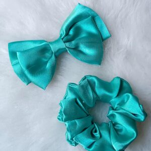 turquoise blue bow hair clip and scrunchies combo pack for girls & women – stylish hair accessories set