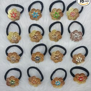 gold coin hair band set for women & girls – 16 piece vintage floral ethnic elastic hair accessories
