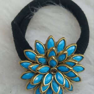 Blue floral stone hair tie for women