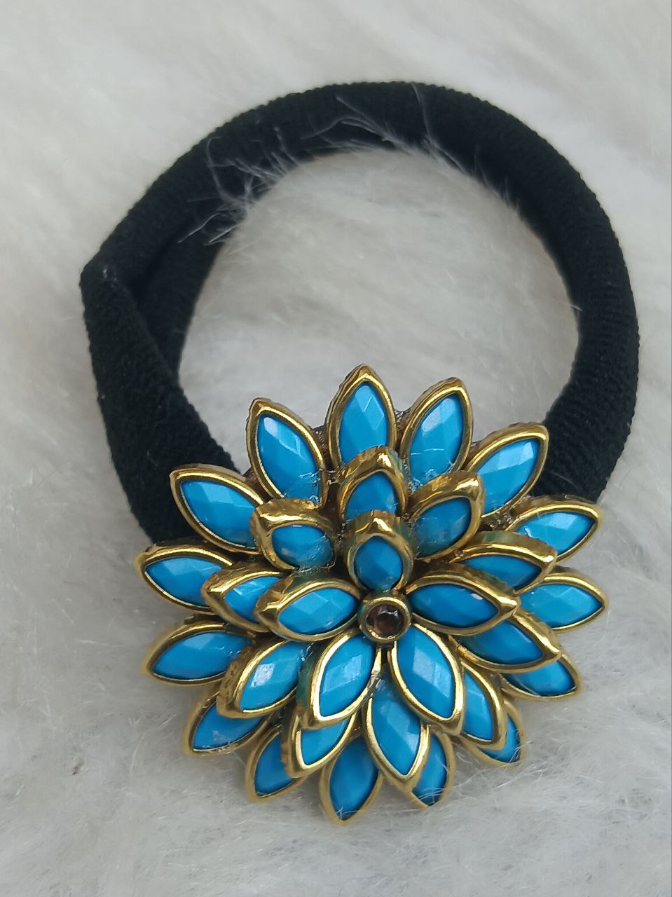 Blue Floral Hair Tie Blue floral stone hair tie for women