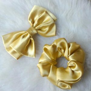gold bow hair clip and scrunchies combo pack for girls & women – stylish hair accessories set