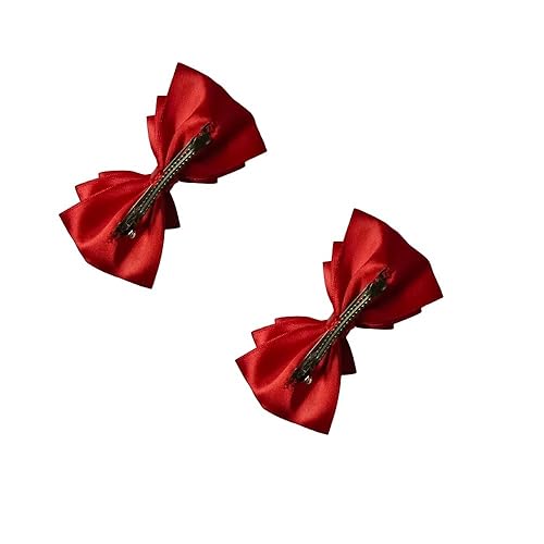 Stylish 3 Layer Bow Hair Clips Back Pin Pack of 2 Red | Elegant Hair Accessories for Girls & Women