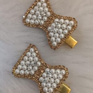 stone bead bow shape alligator hair clip with pearl design