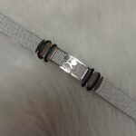 Silver mesh bracelet with black accents for men