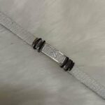 Premium silver mesh bracelet with metallic centerpiece and black accents for men