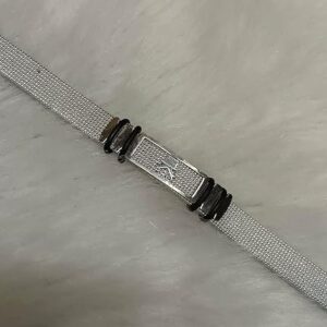 Premium silver mesh bracelet with metallic centerpiece and black accents for men