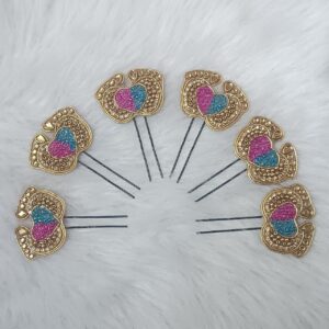 baby shower hair brooch pins set of 6 – heart design gold tone stylish hair accessories for women & girls