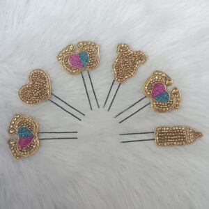 Baby Shower Hair Pins Set of 6 with decorative gold-tone themed designs