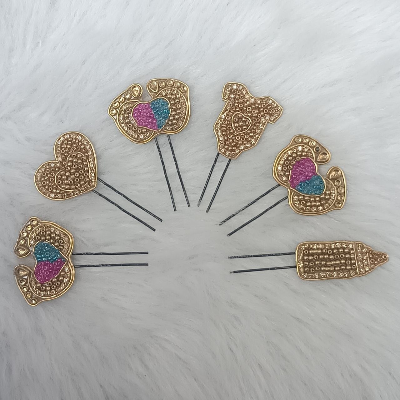 Decorative Baby Shower Hair Pins Set for Women & Girls Baby Shower Hair Pins Set of 6 with decorative gold-tone themed designs